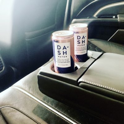 Dash brand sparking water cans in car refreshments